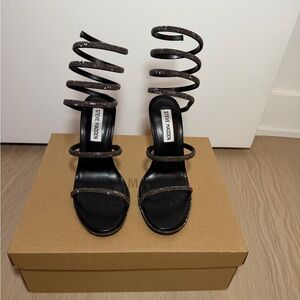 Steve Madden Black Spiral-Strap Crystal Heels